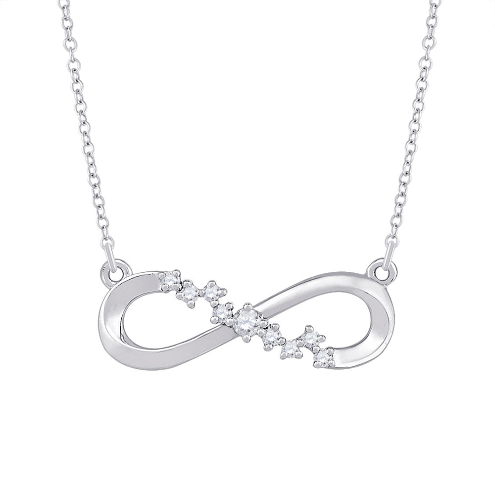 10kt White Gold Womens Round Diamond Infinity Necklace 1/10 Cttw