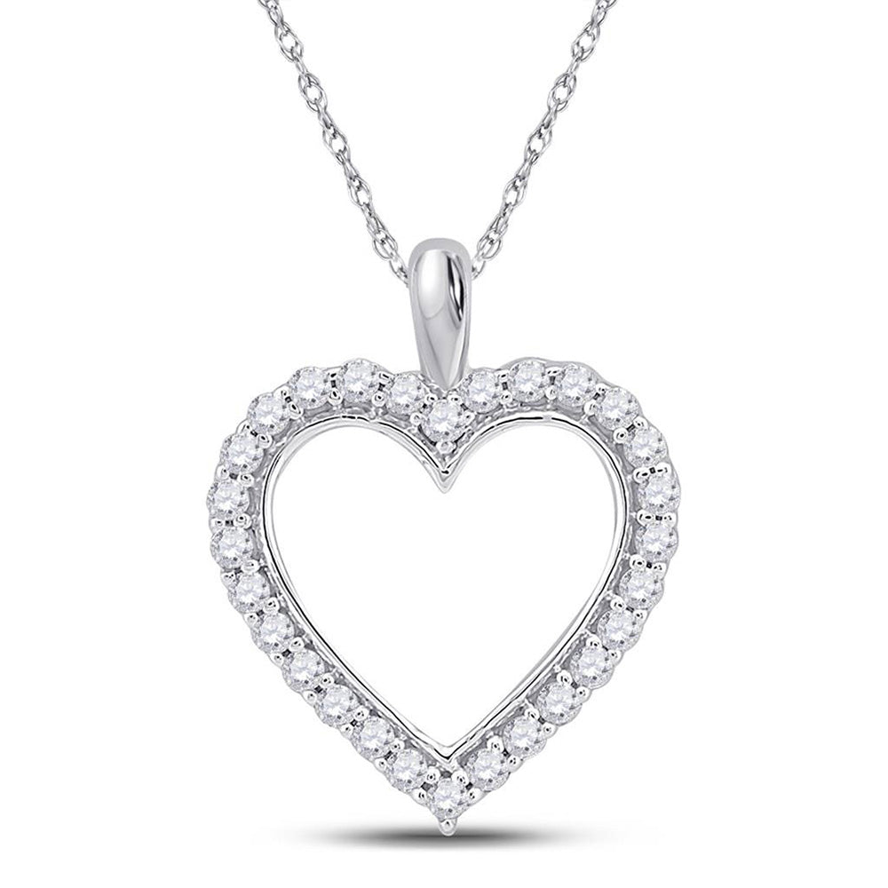 10kt White Gold Womens Round Diamond Heart Pendant 1/4 Cttw