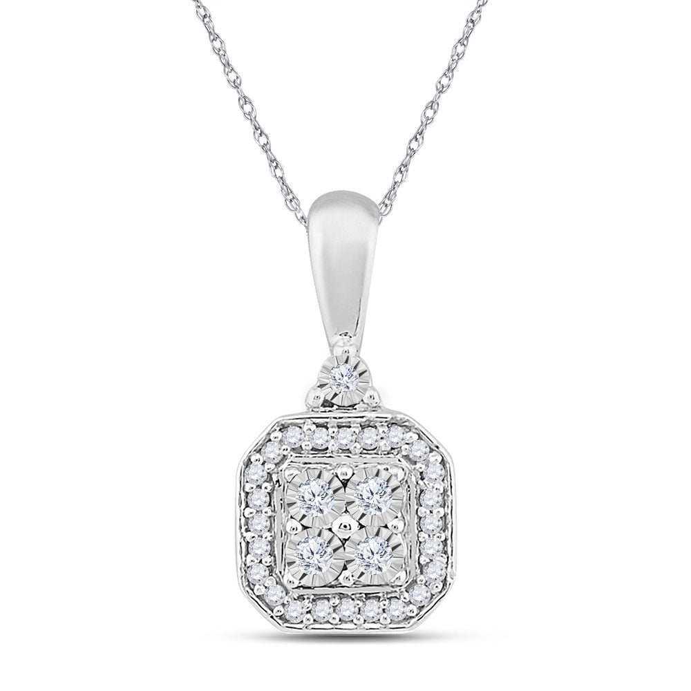 10kt White Gold Womens Round Diamond Square Pendant 1/8 Cttw
