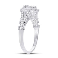 Load image into Gallery viewer, 14kt White Gold Baguette Diamond Cluster Bridal Wedding Engagement Ring 5/8 Cttw
