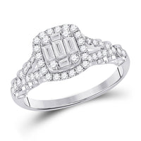Load image into Gallery viewer, 14kt White Gold Baguette Diamond Cluster Bridal Wedding Engagement Ring 5/8 Cttw
