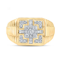 Load image into Gallery viewer, 10kt Yellow Gold Mens Round Diamond Ribbed Square Ring 1/2 Cttw
