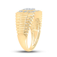 Load image into Gallery viewer, 10kt Yellow Gold Mens Round Diamond Ribbed Square Ring 1/2 Cttw
