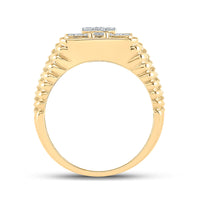 Load image into Gallery viewer, 10kt Yellow Gold Mens Round Diamond Ribbed Square Ring 1/2 Cttw
