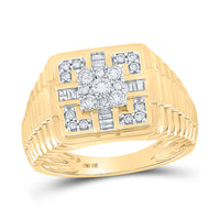 Load image into Gallery viewer, 10kt Yellow Gold Mens Round Diamond Ribbed Square Ring 1/2 Cttw
