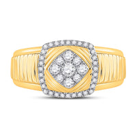 Load image into Gallery viewer, 10kt Yellow Gold Mens Round Diamond Ribbed Square Cluster Ring 1/2 Cttw
