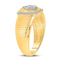 Load image into Gallery viewer, 10kt Yellow Gold Mens Round Diamond Ribbed Square Cluster Ring 1/2 Cttw
