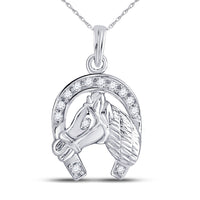 Load image into Gallery viewer, 10kt White Gold Womens Round Diamond Lucky Horseshoe Charm Pendant 1/10 Cttw
