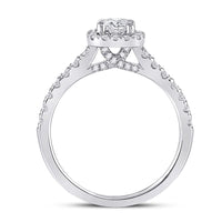 Load image into Gallery viewer, 14kt White Gold Round Diamond Halo Bridal Wedding Engagement Ring 1 Cttw
