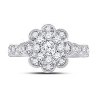 Load image into Gallery viewer, 14kt White Gold Round Diamond Halo Bridal Wedding Engagement Ring 1 Cttw
