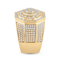 Load image into Gallery viewer, 14kt Yellow Gold Mens Round Diamond Octagon Statement Cluster Ring 3-1/2 Cttw
