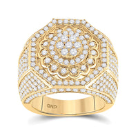 Load image into Gallery viewer, 14kt Yellow Gold Mens Round Diamond Octagon Statement Cluster Ring 3-1/2 Cttw
