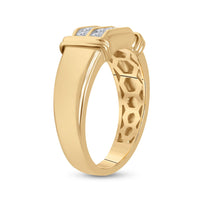 Load image into Gallery viewer, 10kt Yellow Gold Mens Round Diamond Double Row Band Ring 3/8 Cttw
