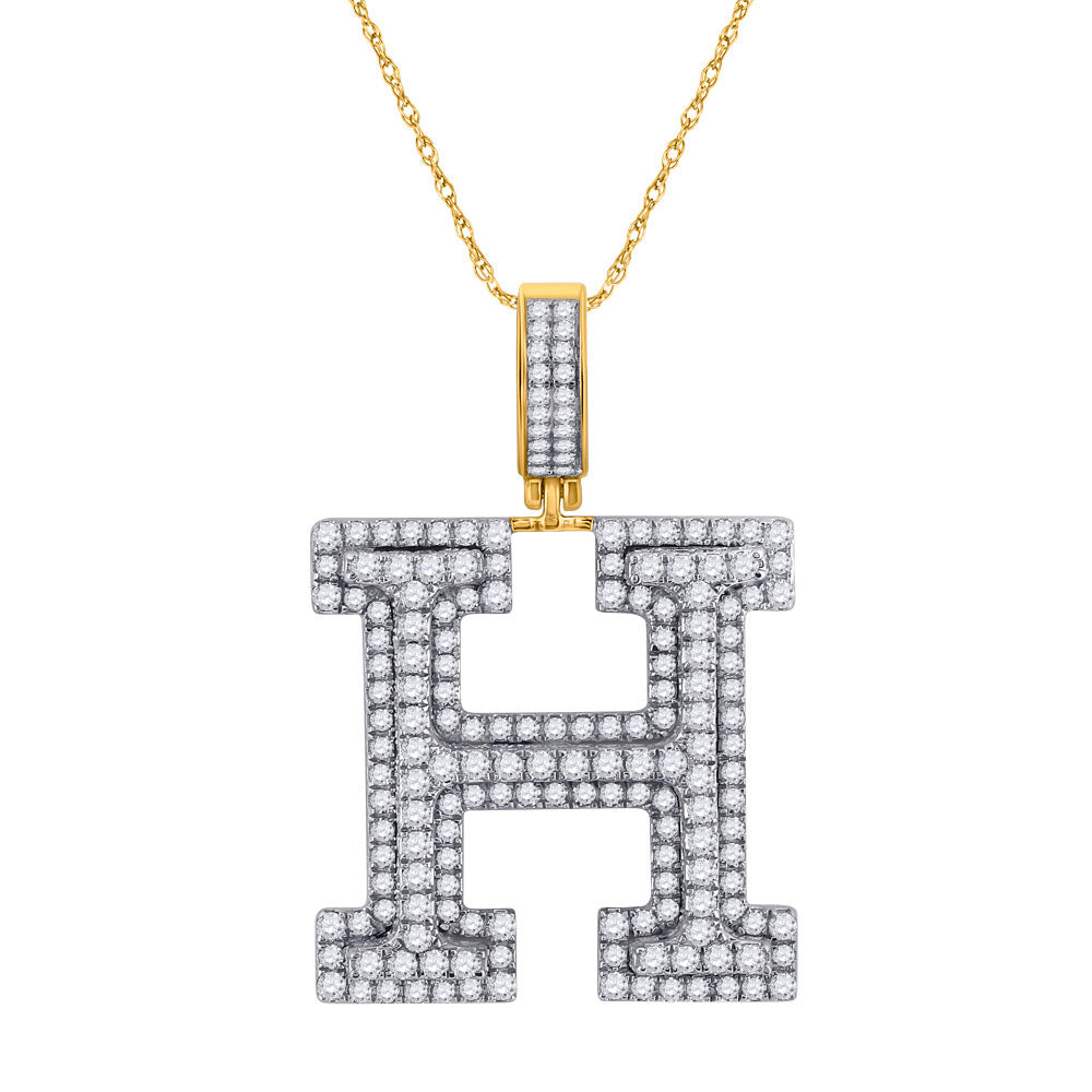 10kt Yellow Gold Mens Round Diamond H Initial Letter Charm Pendant 2 Cttw