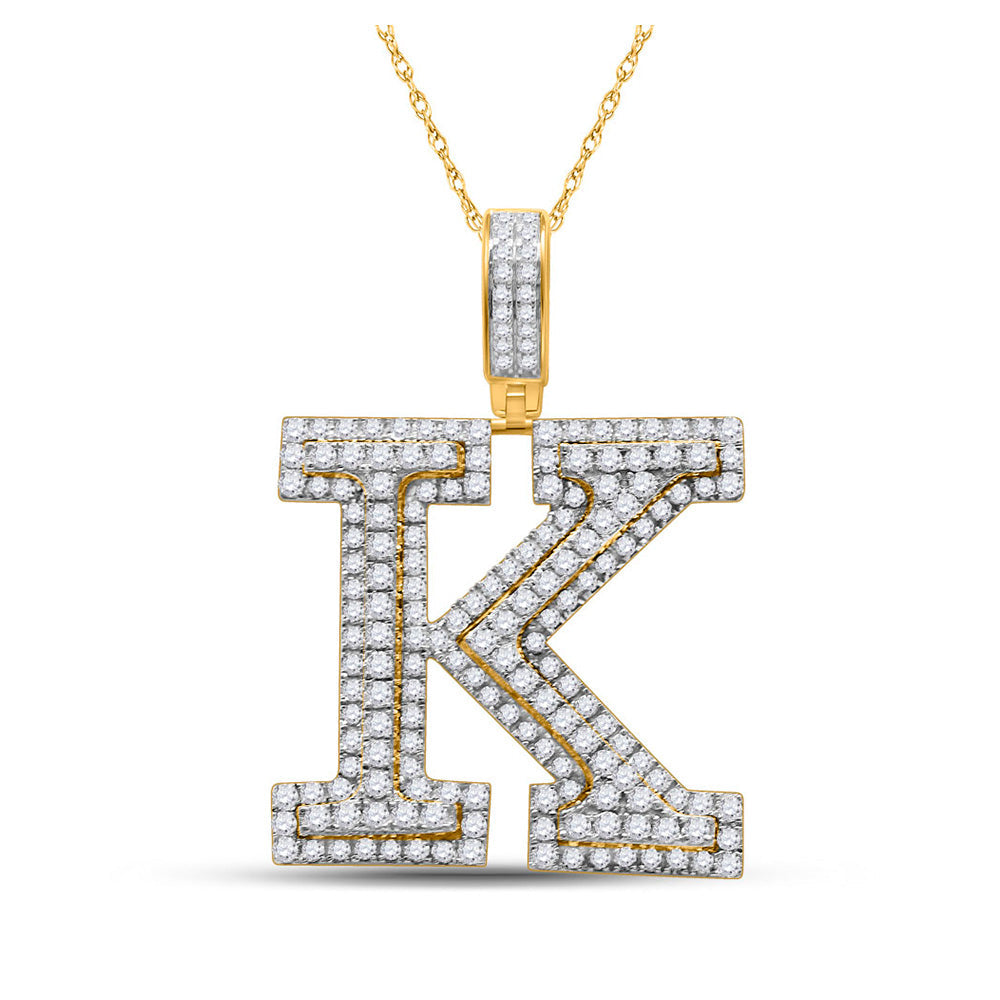 10kt Yellow Gold Mens Round Diamond K Initial Letter Charm Pendant 2-1/3 Cttw