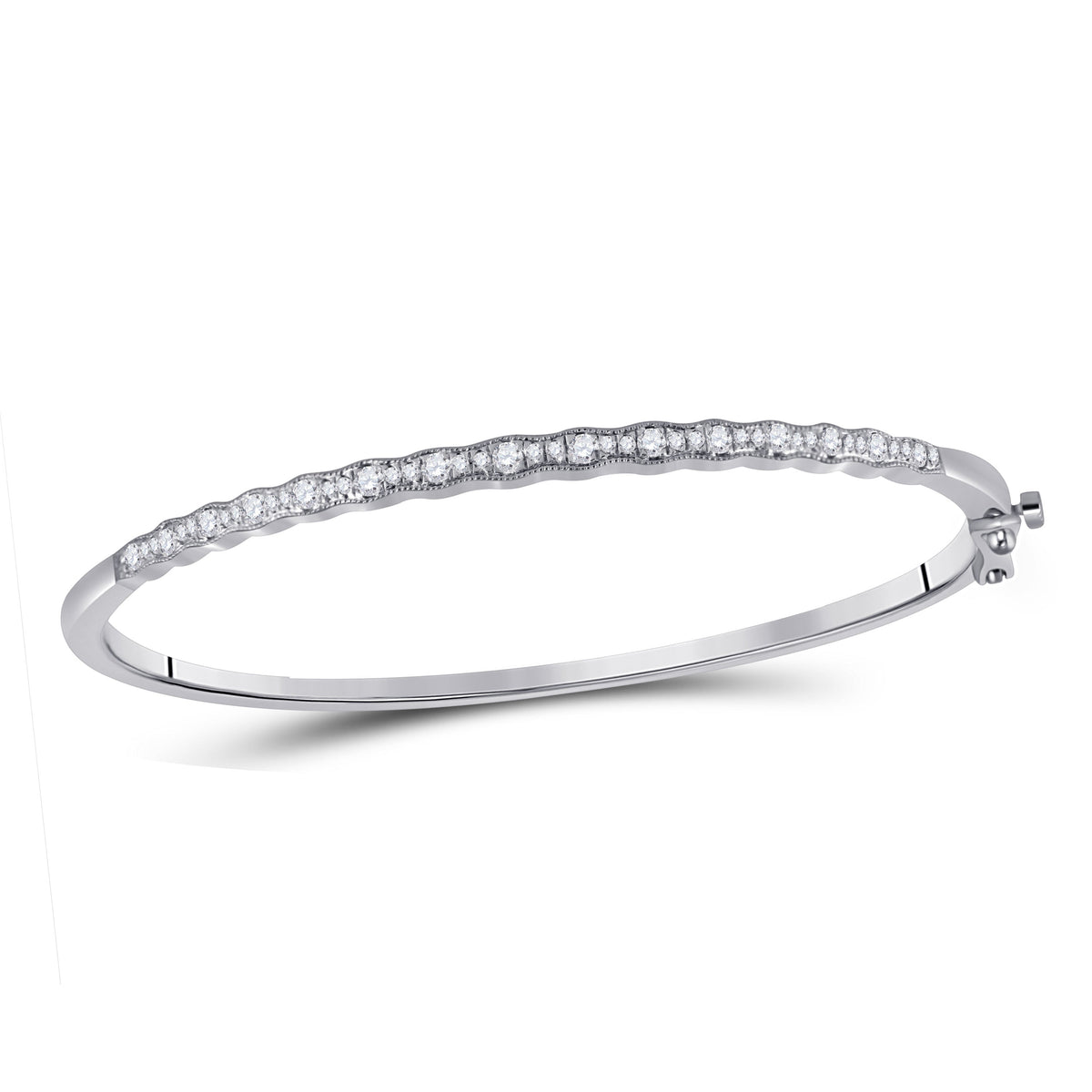 10kt White Gold Womens Round Diamond Bangle Bracelet 1/2 Cttw