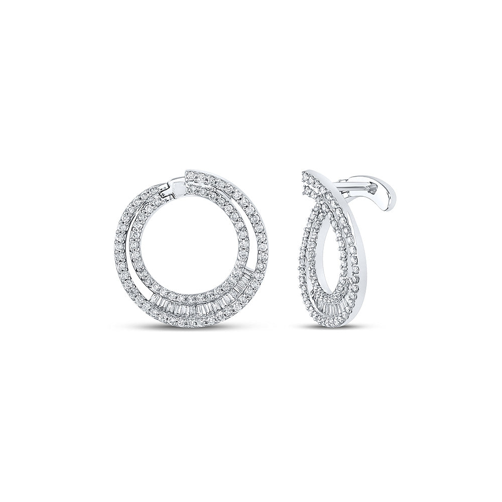 14kt White Gold Womens Baguette Diamond Hoop Earrings 1 Cttw