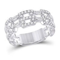 Load image into Gallery viewer, 14kt White Gold Womens Baguette Diamond Link Band Ring 1/2 Cttw
