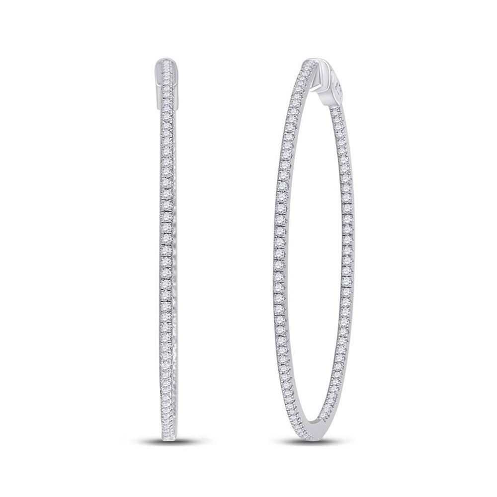 14kt White Gold Womens Round Diamond Hoop Earrings 1-3/4 Cttw