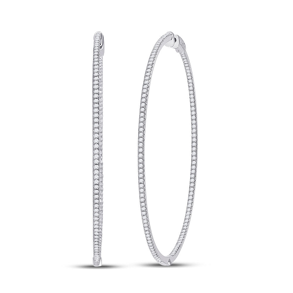 14kt White Gold Womens Round Diamond Hoop Earrings 2-1/2 Cttw