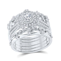 Load image into Gallery viewer, 14kt White Gold Round Diamond Bridal Wedding Ring Band Set 1 Cttw

