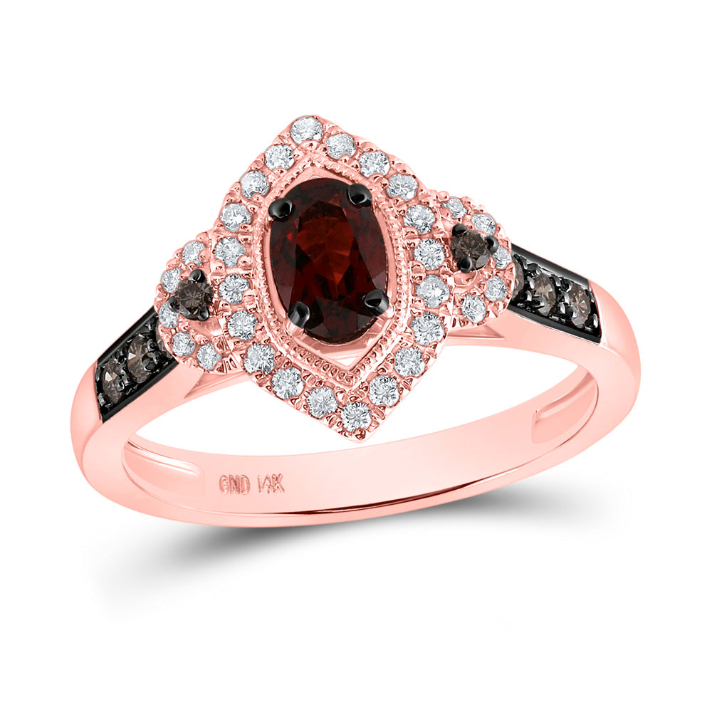 14kt Rose Gold Womens Oval Garnet Diamond Solitaire Ring 7/8 Cttw