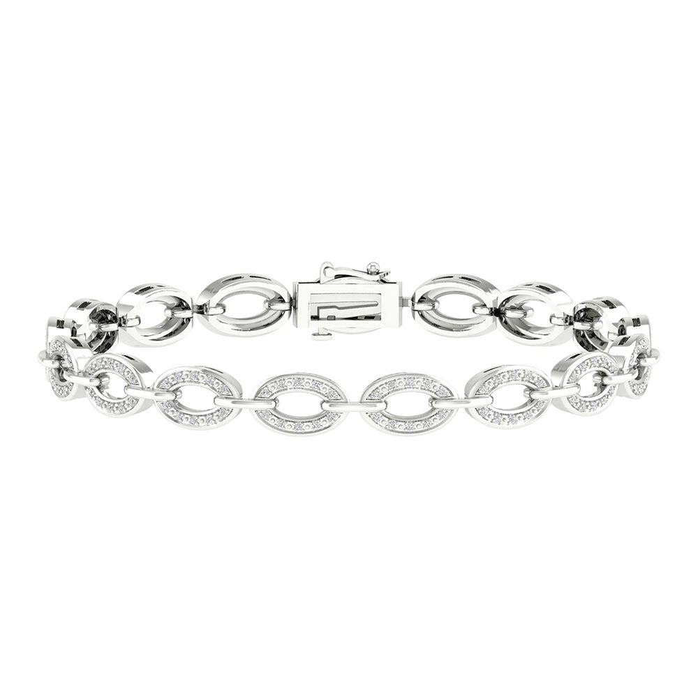 10kt White Gold Womens Round Diamond Oval Link Bracelet 3/8 Cttw