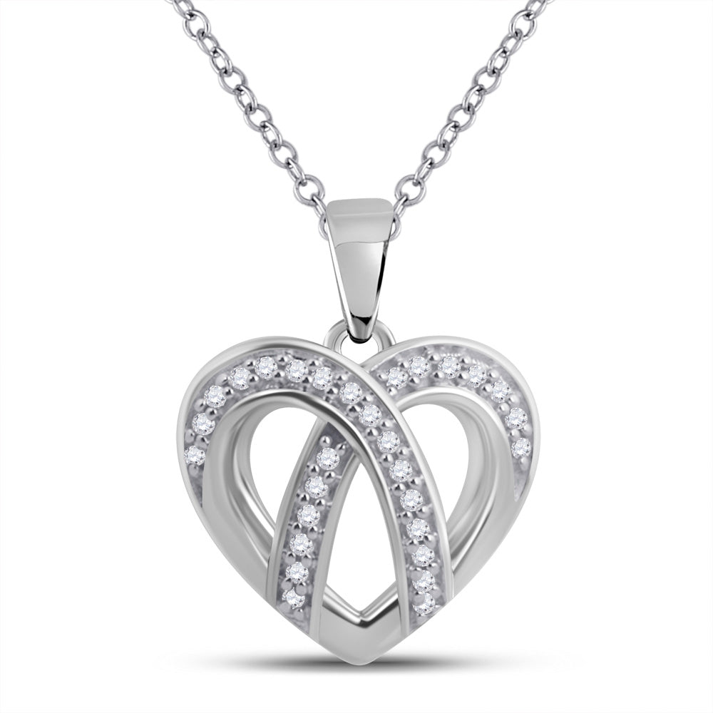 10kt White Gold Womens Round Diamond Heart Pendant 1/10 Cttw