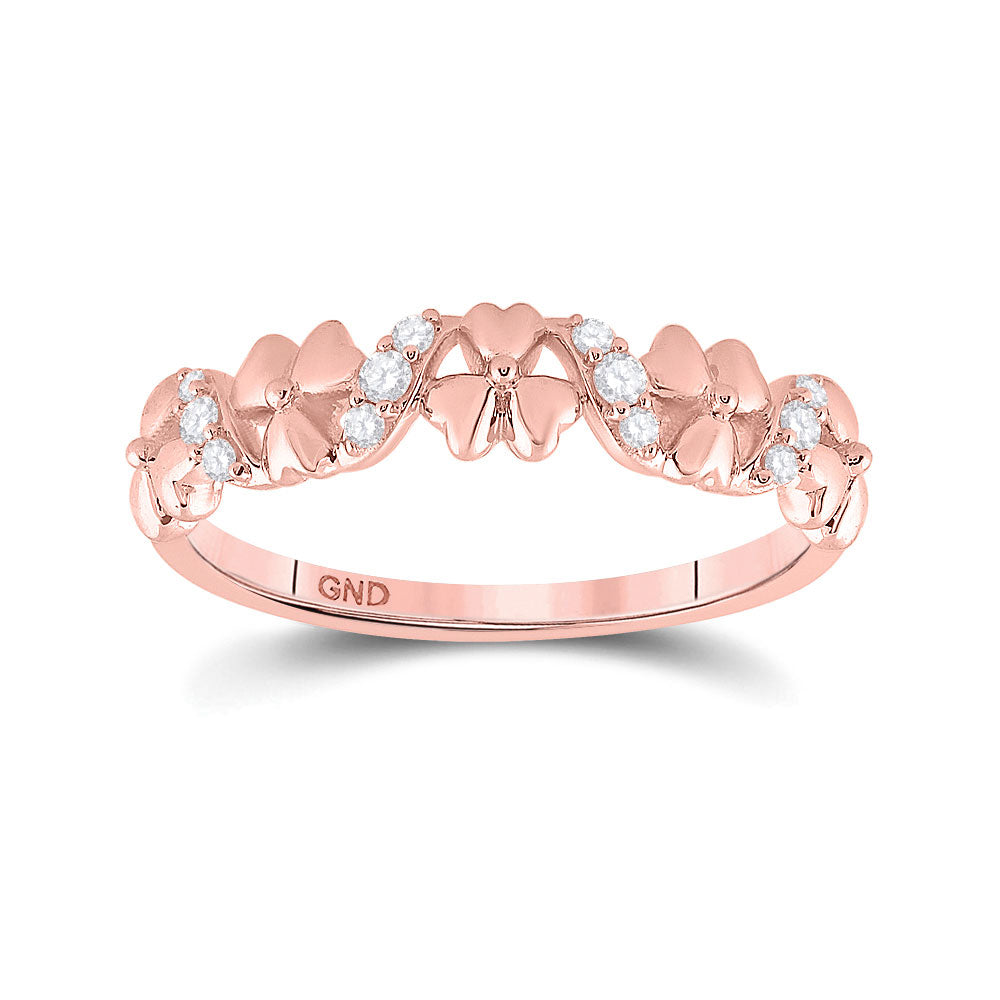 10kt Rose Gold Womens Round Diamond Flower Band Ring 1/8 Cttw
