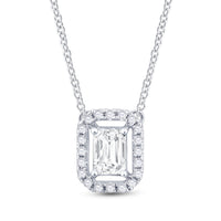 Load image into Gallery viewer, 14kt White Gold Womens Emerald Diamond Solitaire Necklace 5/8 Cttw
