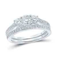 Load image into Gallery viewer, 14kt White Gold Round Diamond Bridal Wedding Ring Band Set 1 Cttw

