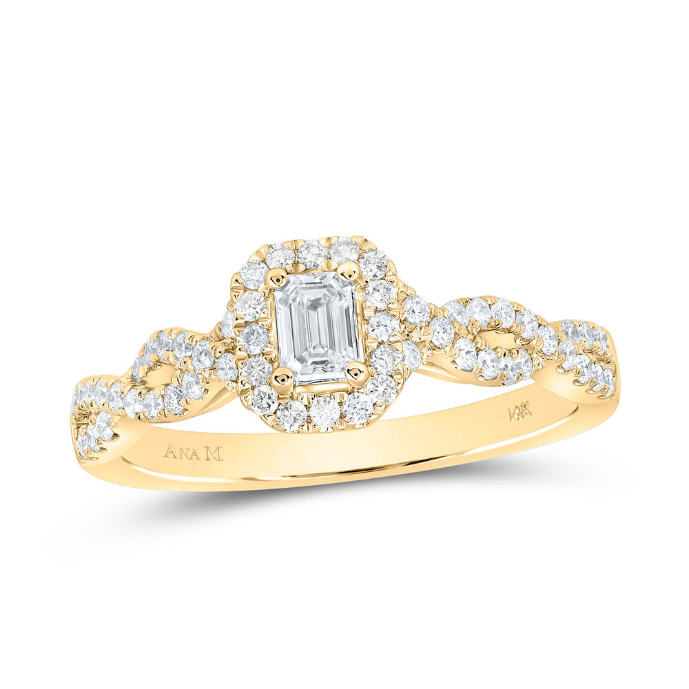 14kt Yellow Gold Emerald Diamond Halo Bridal Wedding Engagement Ring 5/8 Cttw