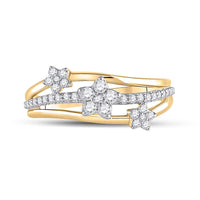Load image into Gallery viewer, 10kt Yellow Gold Womens Round Diamond Flower Star Band Ring 1/3 Cttw
