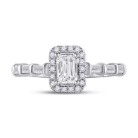 Load image into Gallery viewer, 14kt White Gold Emerald Diamond Solitaire Bridal Wedding Engagement Ring 7/8 Cttw
