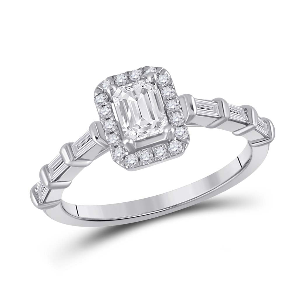 14kt White Gold Emerald Diamond Solitaire Bridal Wedding Engagement Ring 7/8 Cttw