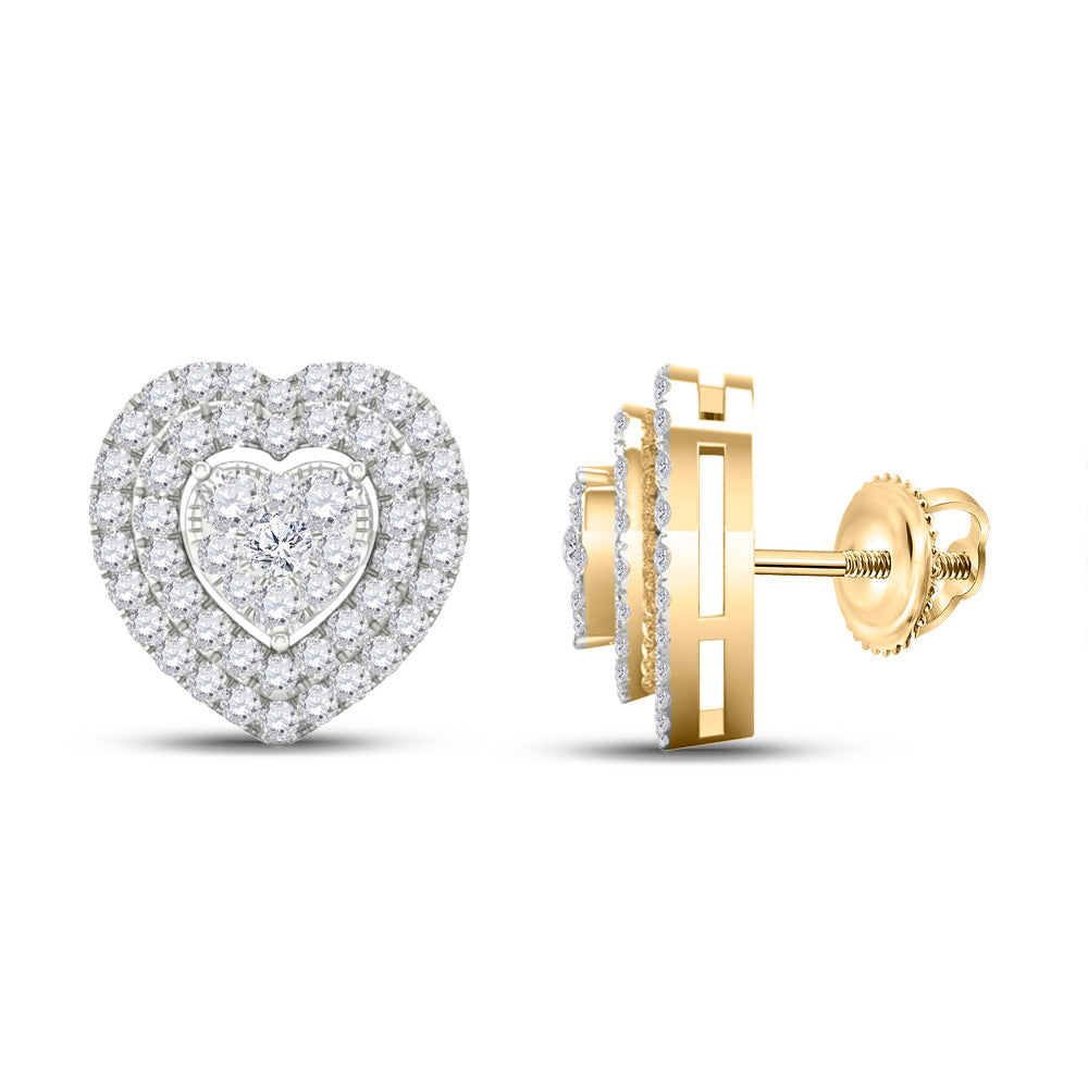 10kt Yellow Gold Womens Round Diamond Heart Earrings 1/3 Cttw
