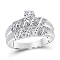 Load image into Gallery viewer, 10kt White Gold His Hers Round Diamond Solitaire Matching Wedding Set 1/20 Cttw

