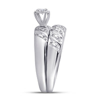Load image into Gallery viewer, 10kt White Gold His Hers Round Diamond Solitaire Matching Wedding Set 1/20 Cttw
