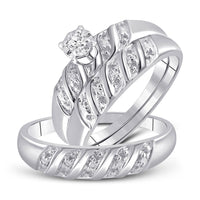 Load image into Gallery viewer, 10kt White Gold His Hers Round Diamond Solitaire Matching Wedding Set 1/20 Cttw
