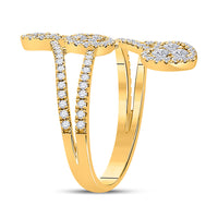 Load image into Gallery viewer, 14kt Yellow Gold Womens Round Diamond Bypass Cluster Heart Ring 1-1/4 Cttw
