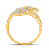 Load image into Gallery viewer, 14kt Yellow Gold Womens Round Diamond Bypass Cluster Heart Ring 1-1/4 Cttw
