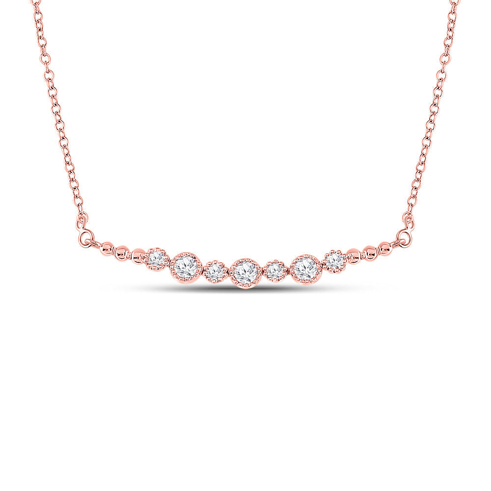 14kt Rose Gold Womens Round Diamond Bar Necklace 1/3 Cttw