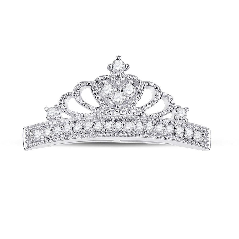 10kt White Gold Womens Round Diamond Crown Fashion Pendant 1/6 Cttw