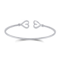 Load image into Gallery viewer, 14kt White Gold Womens Round Diamond Bisected Heart Bangle Bracelet 1/5 Cttw
