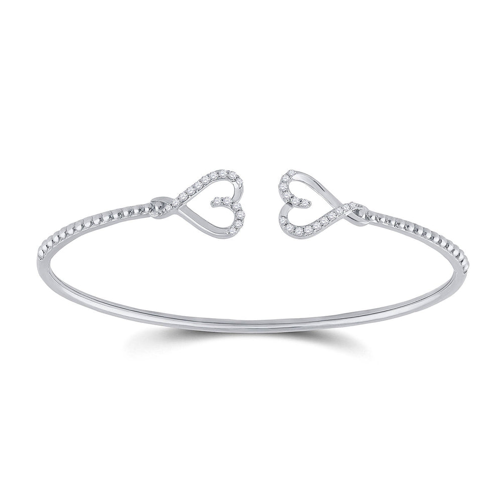 14kt White Gold Womens Round Diamond Bisected Heart Bangle Bracelet 1/5 Cttw