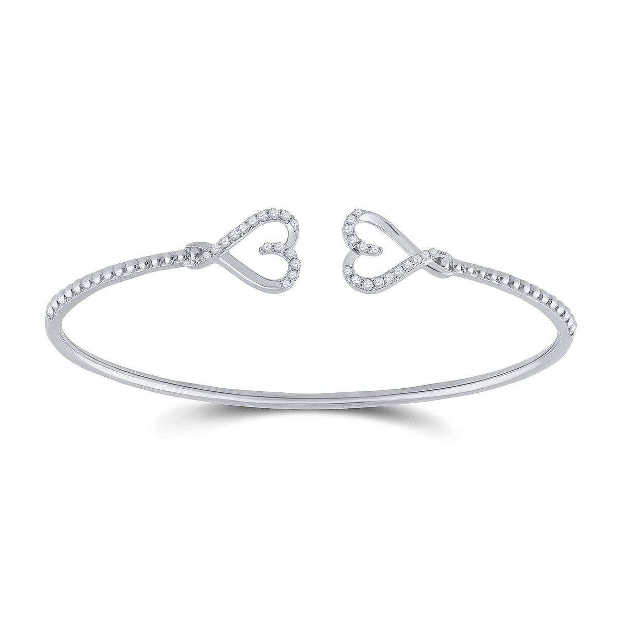 14kt White Gold Womens Round Diamond Bisected Heart Bangle Bracelet 1/5 Cttw