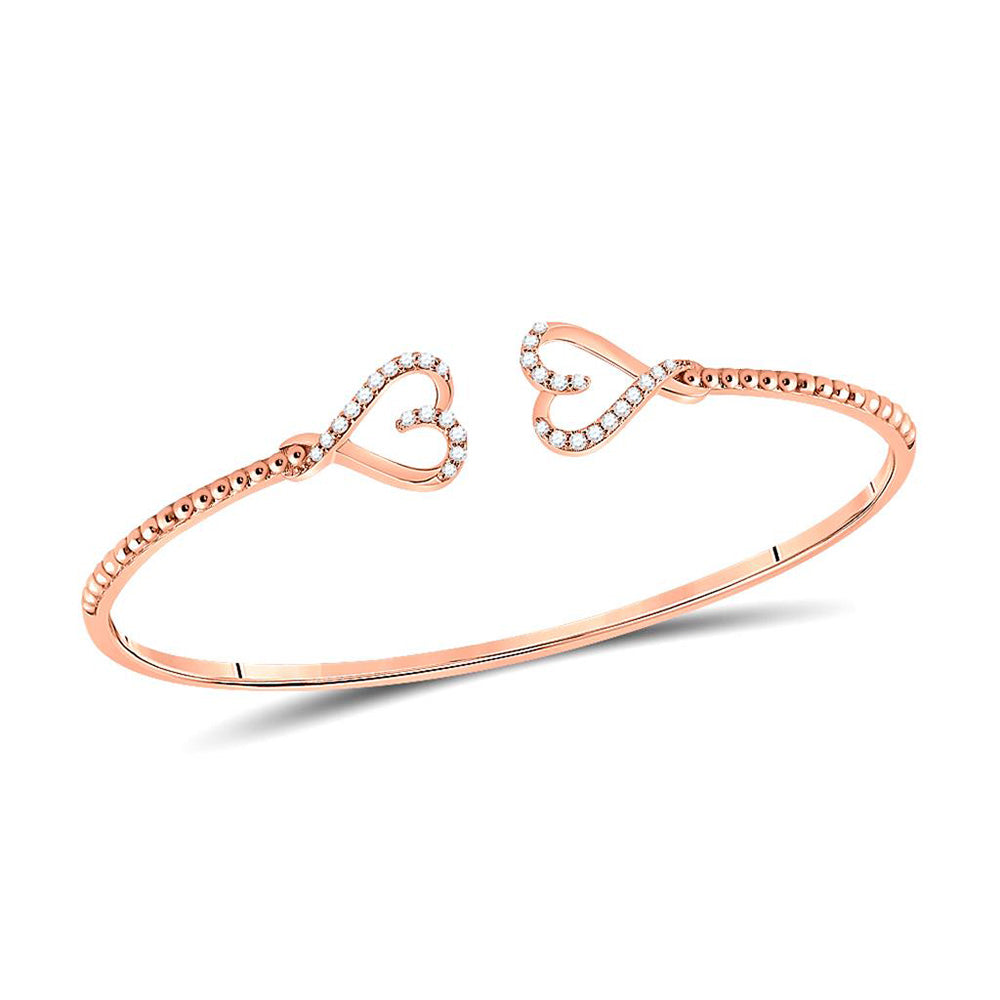 14kt Rose Gold Womens Round Diamond Bisected Heart Bangle Bracelet 1/5 Cttw