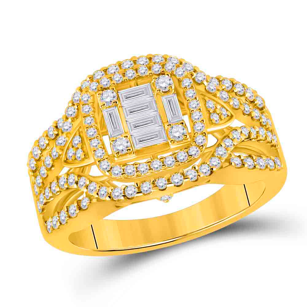 14kt Yellow Gold Womens Baguette Diamond Square Fashion Ring 1 Cttw
