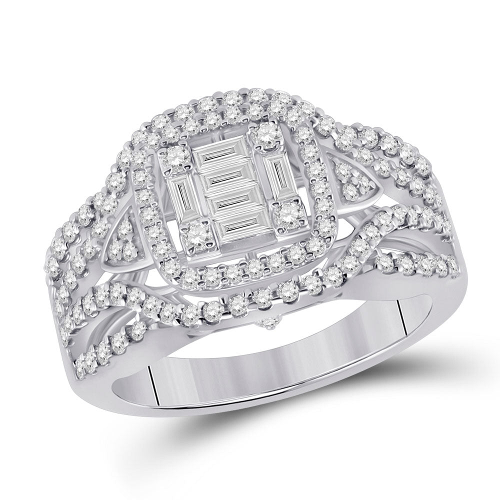 14kt White Gold Womens Baguette Diamond Square Fashion Ring 1 Cttw