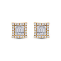 Load image into Gallery viewer, 14kt Yellow Gold Womens Baguette Diamond Square Earrings 1/2 Cttw
